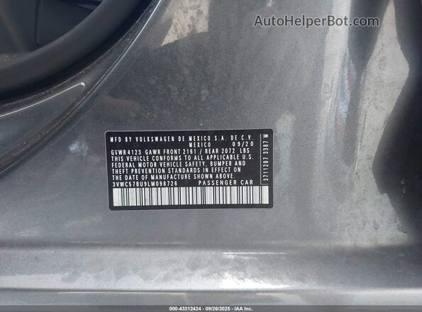 3VWC57BU9LM098726 2020 VOLKSWAGEN JETTA Gray Widok komory silnika