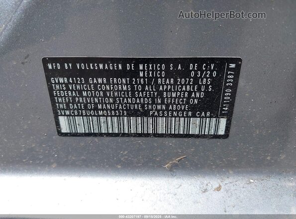 3VWCB7BU0LM058379 2020 VOLKSWAGEN JETTA Silver Widok komory silnika
