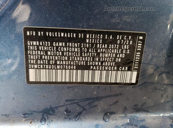 3VWCB7BU3LM075046 2020 VOLKSWAGEN JETTA Blue VIN კოდის სტიკერის ხედი