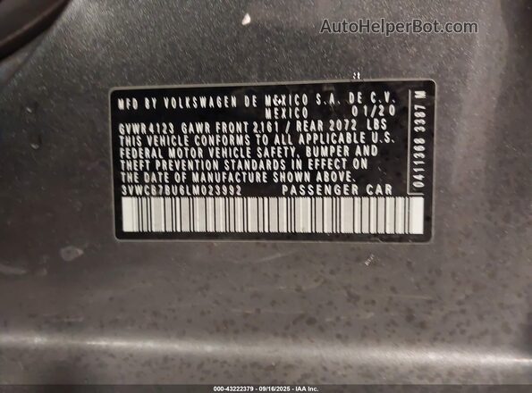 3VWCB7BU6LM023992 2020 VOLKSWAGEN JETTA Gray Widok komory silnika