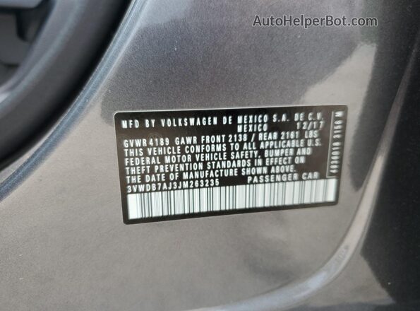 3VWDB7AJ3JM263235 2018 VOLKSWAGEN JETTA Gray 