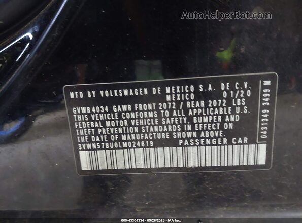 3VWN57BU0LM024619 2020 VOLKSWAGEN JETTA Black Շարժիչի բաժամունքի տեսք