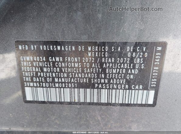 3VWN57BU1LM082951 2020 VOLKSWAGEN JETTA Gray Շարժիչի բաժամունքի տեսք