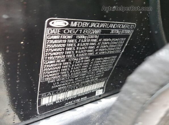 SALGR2RV9JA510740 2018 LAND ROVER RANGE ROVER Black Widok wnętrza 360 stopni