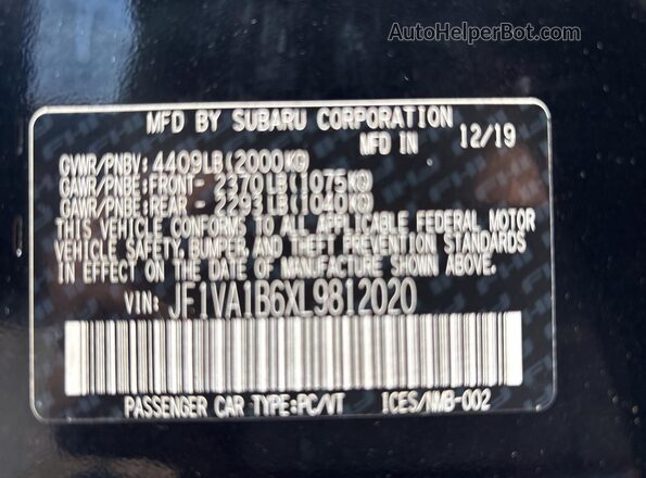JF1VA1B6XL9812020 2020 SUBARU WRX Black 