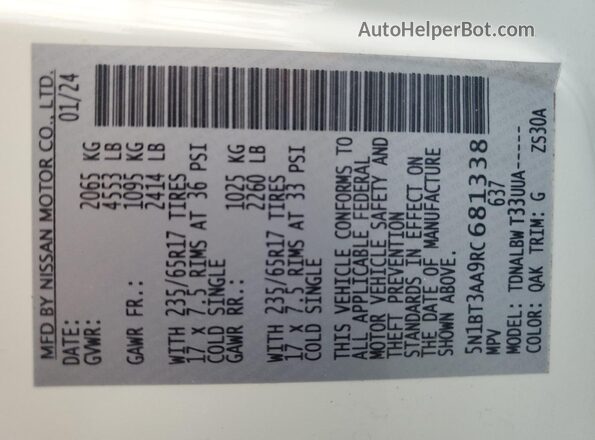 5N1BT3AA9RC681338 2024 NISSAN ROGUE White 