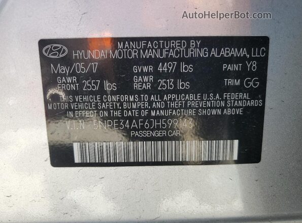 5NPE34AF6JH599143 2018 HYUNDAI SONATA Silver 