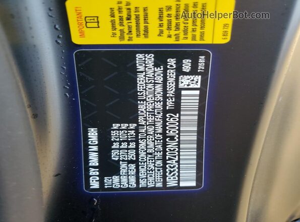 WBS33AZ03NCJ60062 2022 BMW M4 Black 