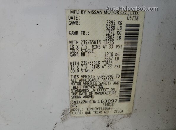 5N1AZ2MH1JN163097 2018 NISSAN MURANO Белый 