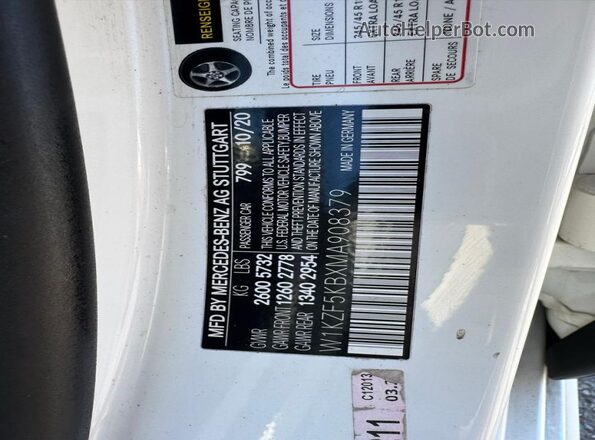 W1KZF5KBXMA908379 2021 MERCEDES-BENZ E Белый 