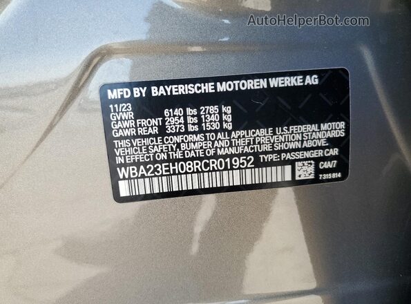 WBA23EH08RCR01952 2024 BMW 7 SERIES Gray 