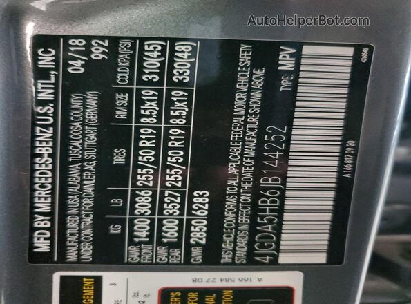 4JGDA5HB6JB144252 2018 MERCEDES-BENZ GLE Gray 