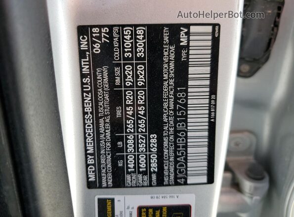 4JGDA5HB6JB157681 2018 MERCEDES-BENZ GLE Серебряный 