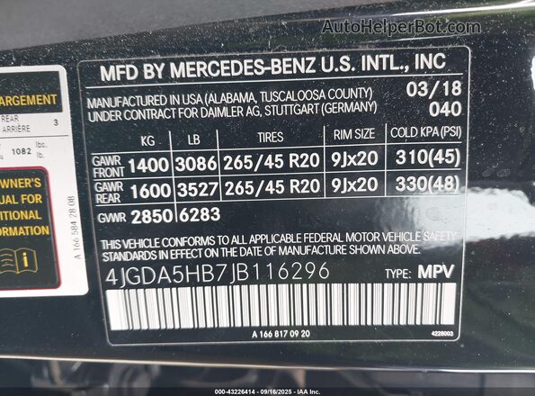 4JGDA5HB7JB116296 2018 MERCEDES-BENZ GLE 350 Черный 