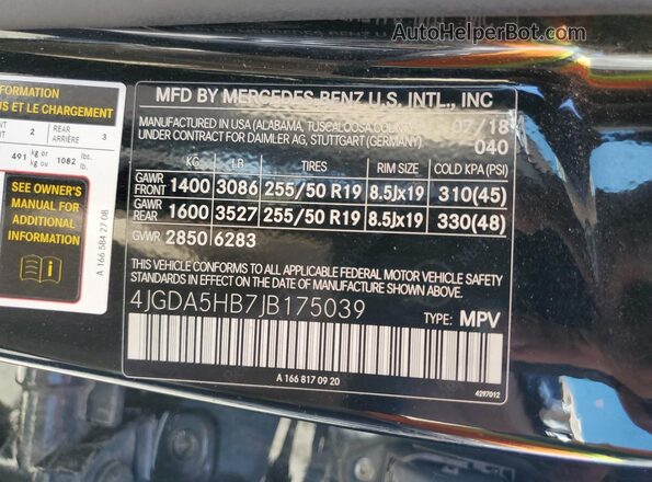 4JGDA5HB7JB175039 2018 MERCEDES-BENZ GLE Black 