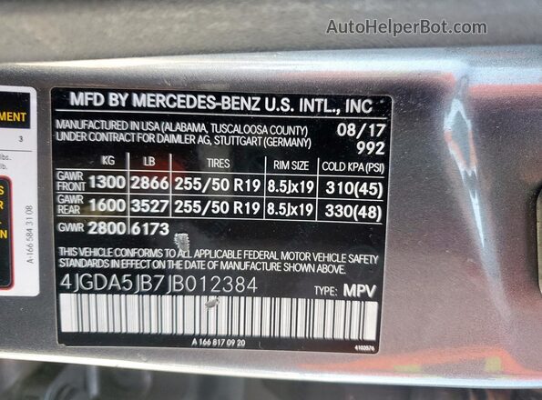 4JGDA5JB7JB012384 2018 MERCEDES-BENZ GLE Gray 