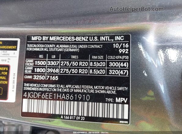 4JGDF6EE1HA861910 2017 MERCEDES-BENZ GLS Gray 