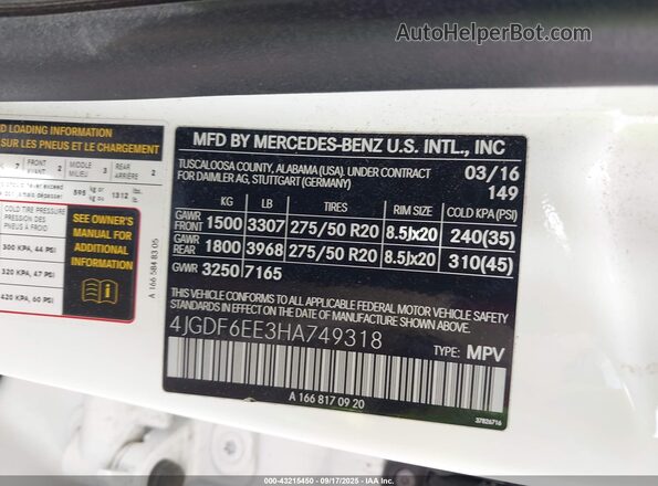 4JGDF6EE3HA749318 2017 MERCEDES-BENZ GLS 450 White 