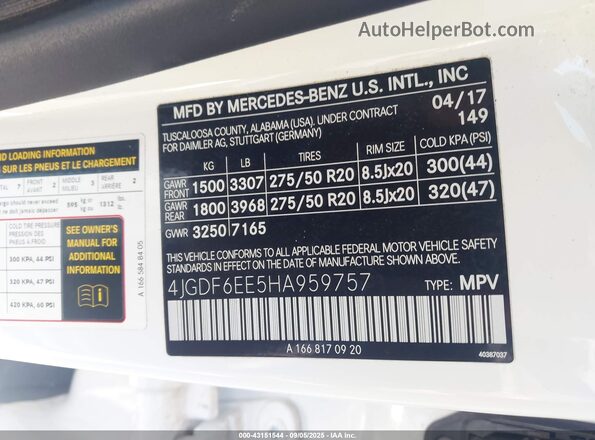 4JGDF6EE5HA959757 2017 MERCEDES-BENZ GLS 450 White Вид підкапотного простору