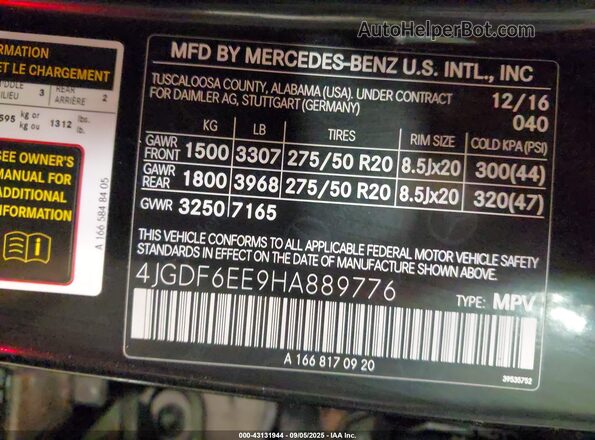 4JGDF6EE9HA889776 2017 MERCEDES-BENZ GLS 450 Black Widok komory silnika