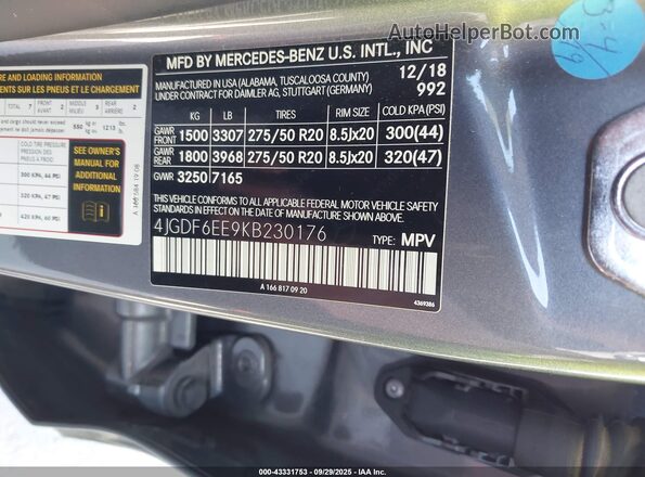 4JGDF6EE9KB230176 2019 MERCEDES-BENZ GLS 450 Gray Widok komory silnika