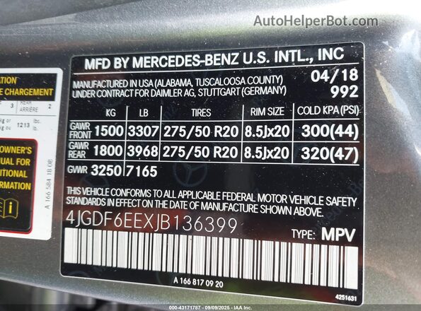 4JGDF6EEXJB136399 2018 MERCEDES-BENZ GLS 450 Gray ძრავის განყოფილების ხედი
