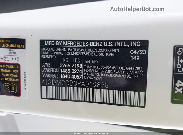 4JGDM2DB0PA019838 2023 MERCEDES-BENZ EQS 450+ SUV Белый Вид подкапотного пространства