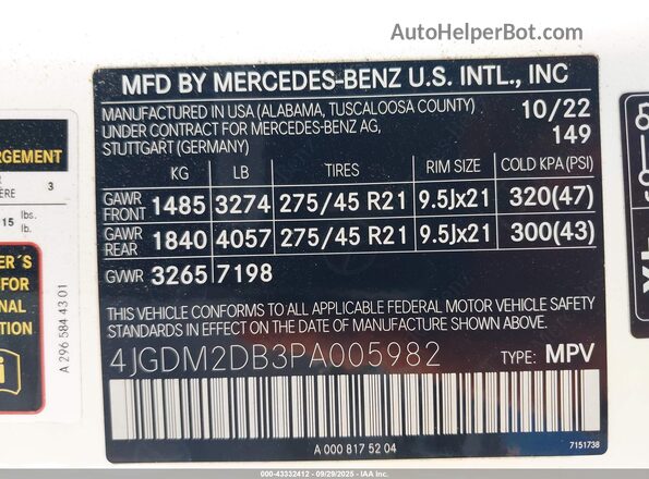 4JGDM2DB3PA005982 2023 MERCEDES-BENZ EQS 450+ SUV Белый Вид подкапотного пространства