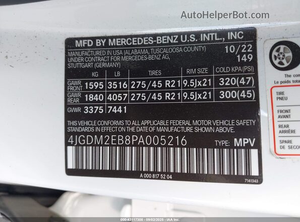 4JGDM2EB8PA005216 2023 MERCEDES-BENZ EQS 450 SUV White Vista del compartimento del motor