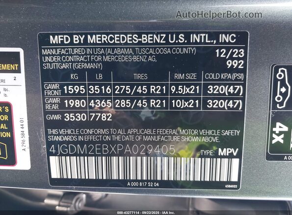 4JGDM2EBXPA029405 2023 MERCEDES-BENZ EQS 450 SUV Gray Vista del compartimento del motor