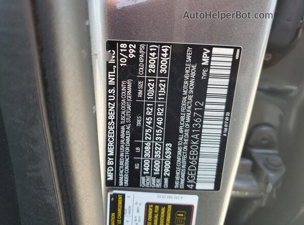 4JGED6EB0KA136712 2019 MERCEDES-BENZ GLE Gray Вид підкапотного простору