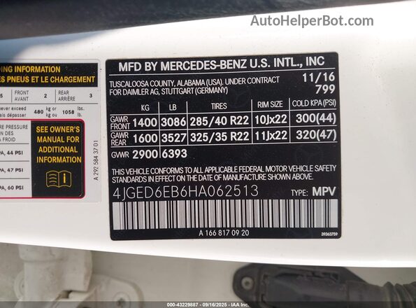 4JGED6EB6HA062513 2017 MERCEDES-BENZ AMG GLE 43 COUPE White Vista del compartimento del motor