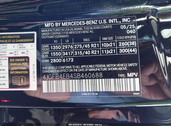 4JGFB4EB4SB460688 2025 MERCEDES-BENZ GLE 350 Black Vista del compartimento del motor