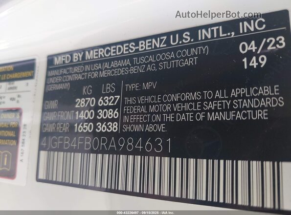4JGFB4FB0RA984631 2024 MERCEDES-BENZ GLE 350 White 