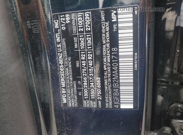 4JGFB4JB2MA401718 2021 MERCEDES-BENZ GLE Black Widok naklejki z numerem VIN