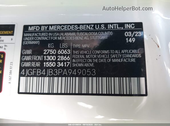 4JGFB4JB3PA949053 2023 MERCEDES-BENZ GLE 350 White Շարժիչի բաժամունքի տեսք