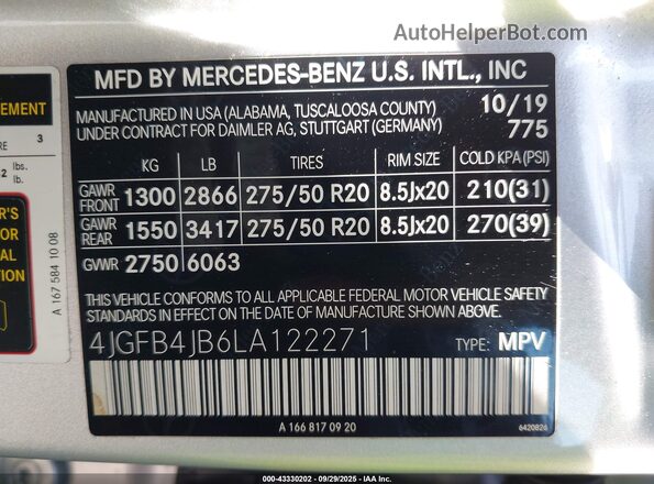 4JGFB4JB6LA122271 2020 MERCEDES-BENZ GLE 350 Silver Widok komory silnika