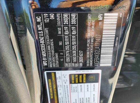 4JGFB4KB2LA171417 2020 MERCEDES-BENZ GLE Black Vista de la etiqueta del VIN
