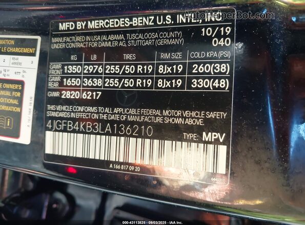 4JGFB4KB3LA136210 2020 MERCEDES-BENZ GLE Black Engine compartment view