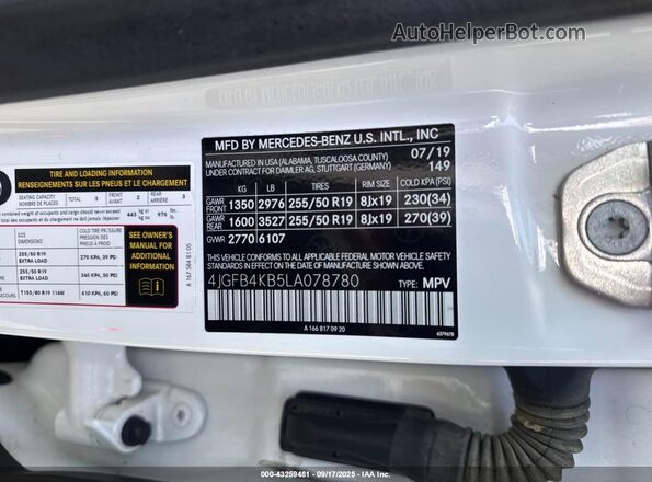 4JGFB4KB5LA078780 2020 MERCEDES-BENZ GLE White Շարժիչի բաժամունքի տեսք