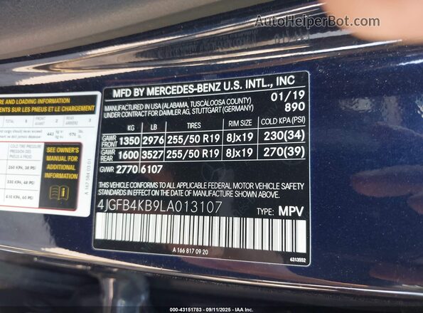 4JGFB4KB9LA013107 2020 MERCEDES-BENZ GLE 350 Синий Вид подкапотного пространства