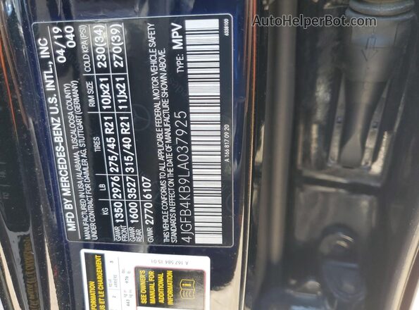 4JGFB4KB9LA037925 2020 MERCEDES-BENZ GLE Black Widok wnętrza 360 stopni