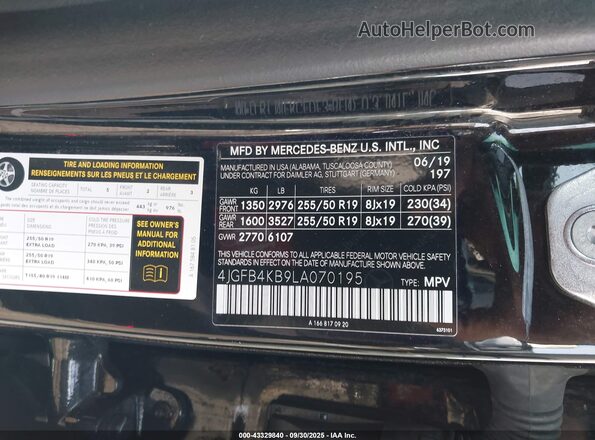 4JGFB4KB9LA070195 2020 MERCEDES-BENZ GLE 350 Black Widok komory silnika