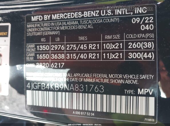 4JGFB4KB9NA831763 2022 MERCEDES-BENZ GLE Black Widok komory silnika