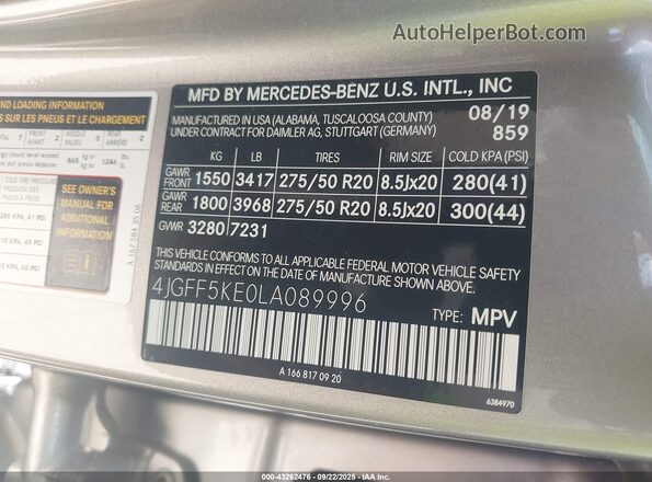 4JGFF5KE0LA089996 2020 MERCEDES-BENZ GLS 450 Silver Widok komory silnika
