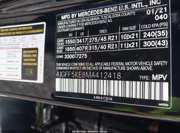 4JGFF5KE8MA412418 2021 MERCEDES-BENZ GLS 450 Black Շարժիչի բաժամունքի տեսք