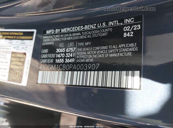 4JGGM1CB0PA003907 2023 MERCEDES-BENZ EQE 350 SUV Blue Widok naklejki z numerem VIN