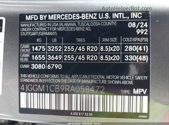 4JGGM1CB9RA058472 2024 MERCEDES-BENZ EQE 350 SUV Gray Engine compartment view
