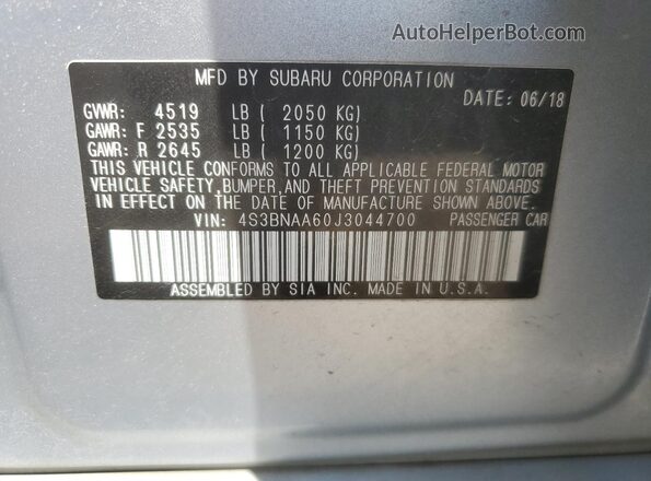 4S3BNAA60J3044700 2018 SUBARU LEGACY Silver 