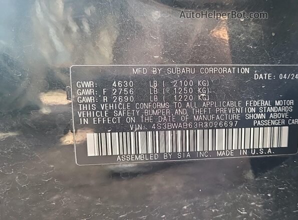 4S3BWAB63R3026697 2024 SUBARU LEGACY  Вид задньої частини салону